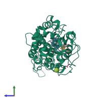 PDB entry 3m5q coloured by chain, side view.