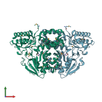 PDB entry 3m5u coloured by chain, front view.