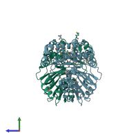 PDB entry 3m5u coloured by chain, side view.