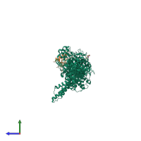 PDB entry 3m62 coloured by chain, side view.
