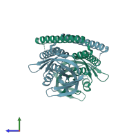 PDB entry 3m65 coloured by chain, side view.