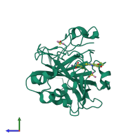 Monomeric assembly 1 of PDB entry 3m67 coloured by chemically distinct molecules, side view.