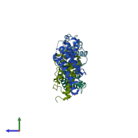 PDB entry 3m6j coloured by chain, side view.