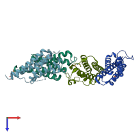 PDB entry 3m6j coloured by chain, top view.