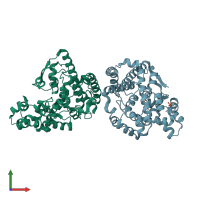 PDB entry 3m6k coloured by chain, front view.