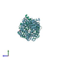 PDB entry 3m6k coloured by chain, side view.