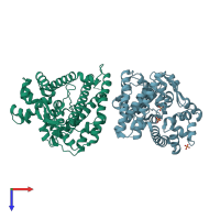 PDB entry 3m6k coloured by chain, top view.