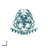 PDB entry 3m6o coloured by chain, side view.