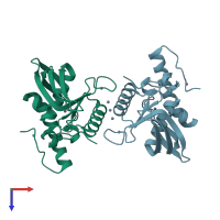 PDB entry 3m6o coloured by chain, top view.