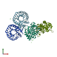 PDB entry 3m6y coloured by chain, front view.