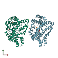 PDB entry 3m6z coloured by chain, front view.