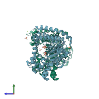 PDB entry 3m6z coloured by chain, side view.
