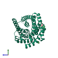 PDB entry 3m73 coloured by chain, side view.