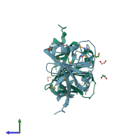 PDB entry 3m7a coloured by chain, side view.