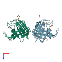 PDB entry 3m7a coloured by chain, top view.