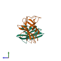 PDB entry 3m7f coloured by chain, side view.