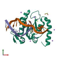 PDB entry 3m7k coloured by chain, front view.