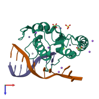 PDB entry 3m7k coloured by chain, top view.