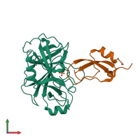 PDB entry 3m7q coloured by chain, front view.