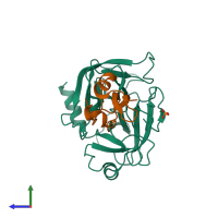 PDB entry 3m7q coloured by chain, side view.