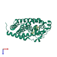 Monomeric assembly 1 of PDB entry 3m7r coloured by chemically distinct molecules, top view.