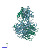 PDB entry 3m7v coloured by chain, side view.
