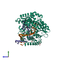 PDB entry 3m8r coloured by chain, side view.