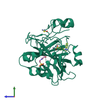 Monomeric assembly 1 of PDB entry 3m98 coloured by chemically distinct molecules, side view.