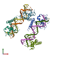 PDB entry 3m9e coloured by chain, front view.