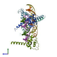 PDB entry 3m9e coloured by chain, side view.