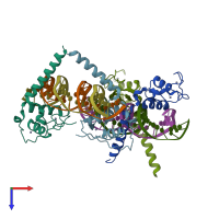 PDB entry 3m9e coloured by chain, top view.