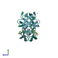 PDB entry 3m9f coloured by chain, side view.