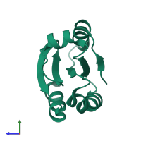 Monomeric assembly 1 of PDB entry 3m9j coloured by chemically distinct molecules, side view.