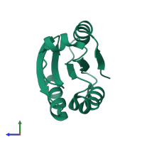 Monomeric assembly 2 of PDB entry 3m9j coloured by chemically distinct molecules, side view.