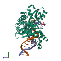 PDB entry 3m9m coloured by chain, side view.