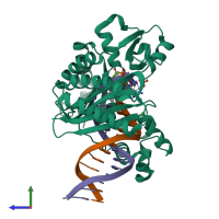PDB entry 3m9n coloured by chain, side view.