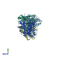 PDB entry 3m9u coloured by chain, side view.