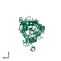 PDB entry 3m9x coloured by chain, side view.