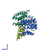 PDB entry 3ma5 coloured by chain, side view.