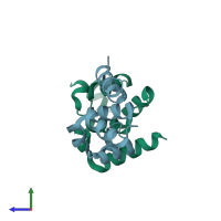 PDB entry 3mab coloured by chain, side view.