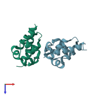 PDB entry 3mab coloured by chain, top view.