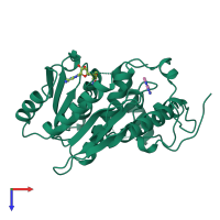 PDB entry 3mag coloured by chain, top view.