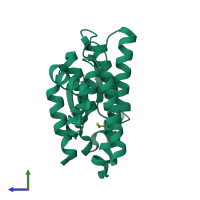 PDB entry 3mak coloured by chain, side view.