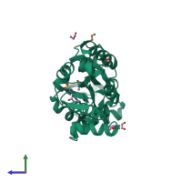 PDB entry 3mam coloured by chain, side view.