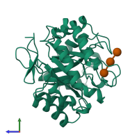 PDB entry 3man coloured by chain, side view.