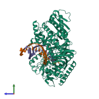 PDB entry 3maq coloured by chain, side view.