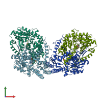 PDB entry 3mau coloured by chain, front view.