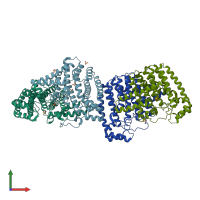 PDB entry 3mav coloured by chain, front view.
