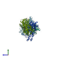 PDB entry 3mav coloured by chain, side view.