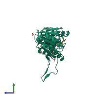 PDB entry 3mb5 coloured by chain, side view.